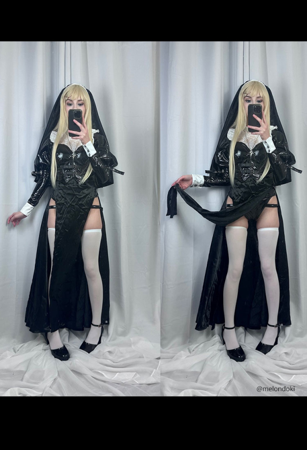 HOLY LOVE Gothic Dark Style Nun Costume Set Black and White Lingerie Set