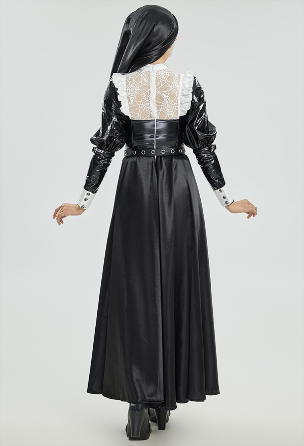 HOLY LOVE Gothic Dark Style Nun Costume Set Black and White Lingerie Set