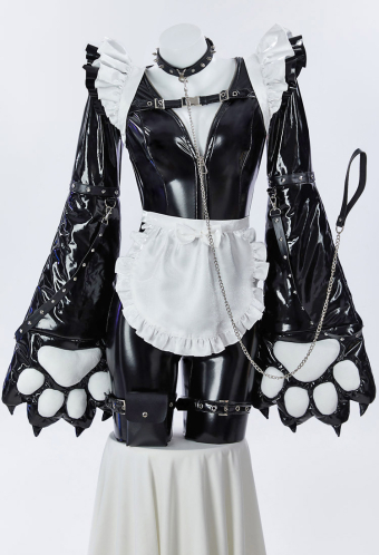 Gothic Maid Sexy  Lingerie Set Paw Costume Bodysuit and Apron Set with Jacket and Headband