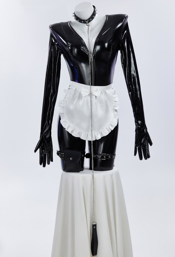 Gothic Maid Sexy  Lingerie Set Paw Costume Bodysuit and Apron Set with Jacket and Headband