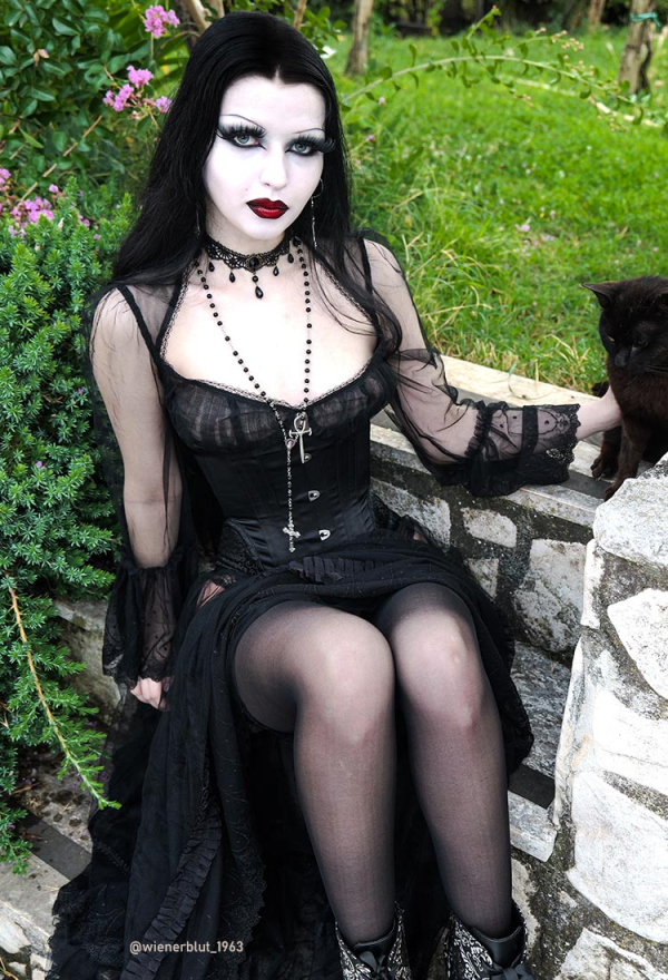 Dreamy Beauty Gothic Vampire Style Dress Black Lace Semi-Transparent Long Dress with Choker