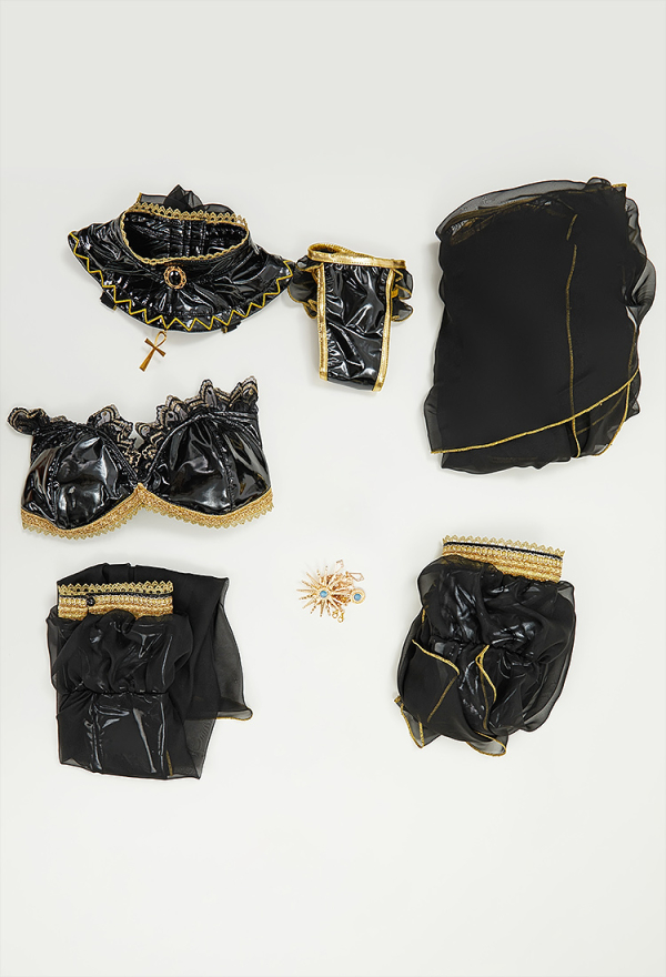 Anubis Dance Style Sexy Lingerie Set Cutout Backless Top and Panty with Skirt Hem and Collar