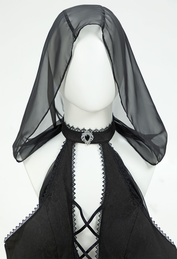 Beauty of Shadow Gothic Elf Style Sexy Costume Black Bodysuit with Sleeves and Necklace