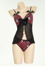 Gothic Halloween Sleepwear Skull Pattern with Bowknot Underwear Mesh Top and Bottoms