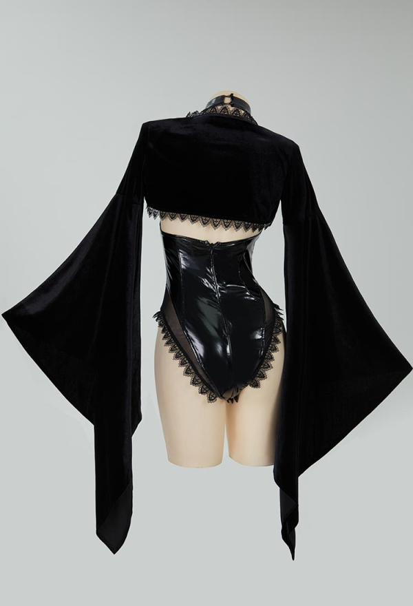 Holy Love Gothic Nun Style Black Bodysuit and Flared Sleeve Cover-up Shrug with Head Piece