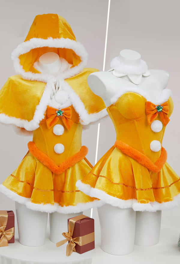 Princess Daisy Derivative Sexy Lingerie Suit Christmas Furry Yellow Dress with Cape and Collar