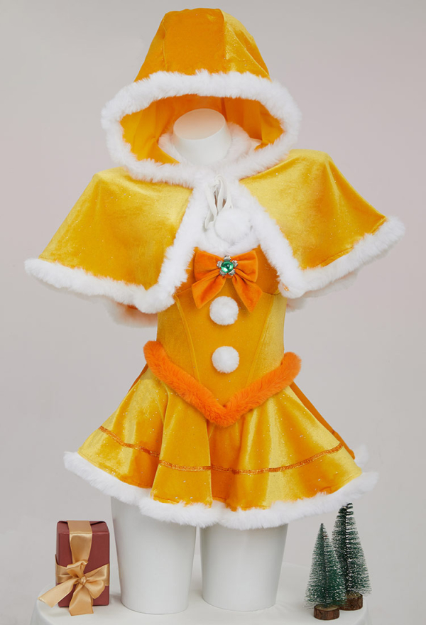 Princess Daisy Derivative Sexy Lingerie Suit Christmas Furry Yellow Dress with Cape and Collar