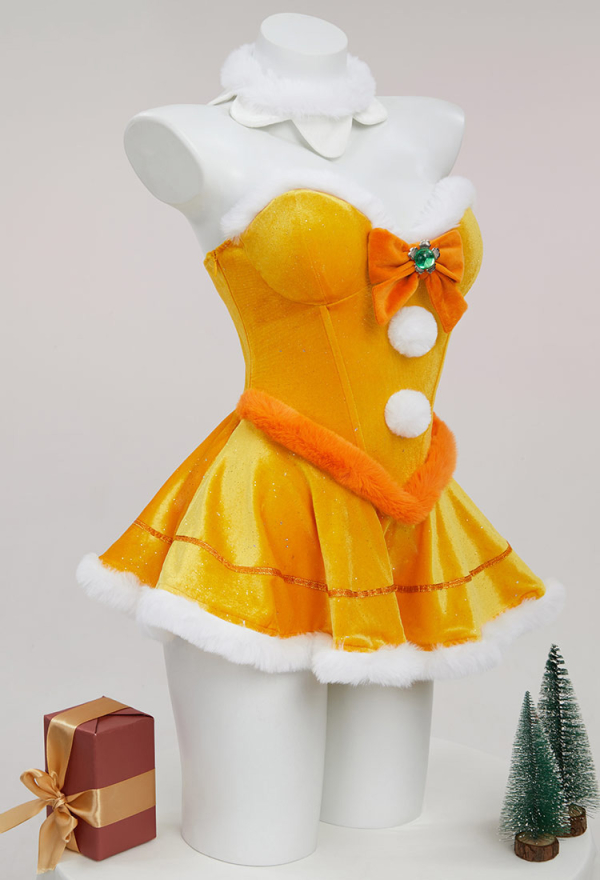 Princess Daisy Derivative Sexy Lingerie Suit Christmas Furry Yellow Dress with Cape and Collar