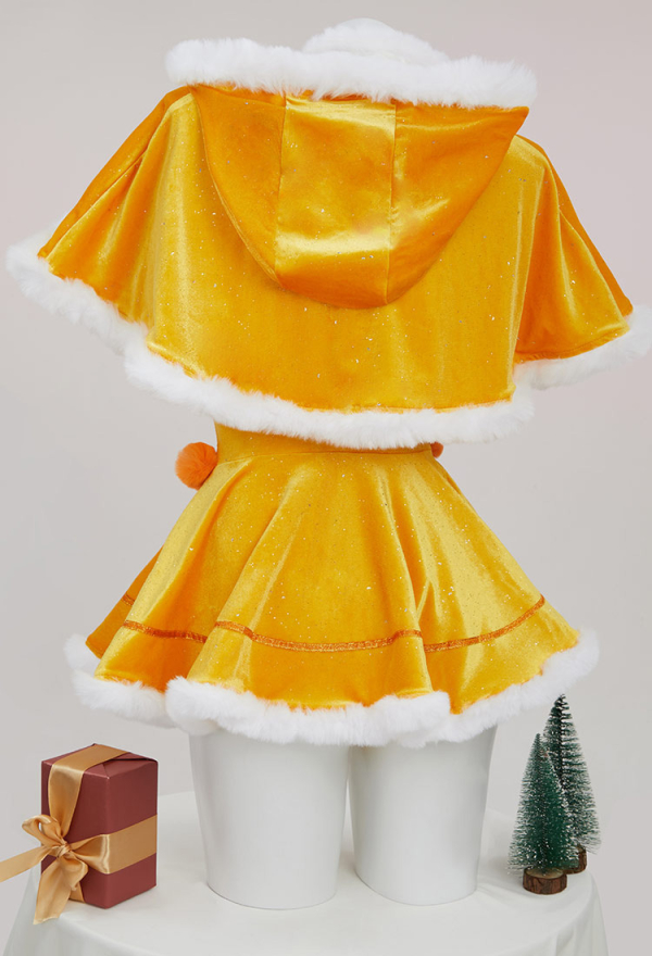 Princess Daisy Derivative Sexy Lingerie Suit Christmas Furry Yellow Dress with Cape and Collar