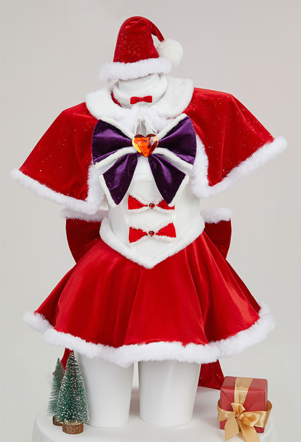 Sailor Mars Derivative Sexy Lingerie Suit Christmas Furry Bowknot Dress with Cape Hat