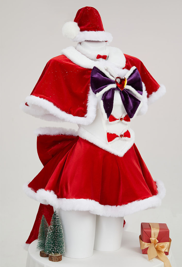 Sailor Mars Derivative Sexy Lingerie Suit Christmas Furry Bowknot Dress with Cape Hat