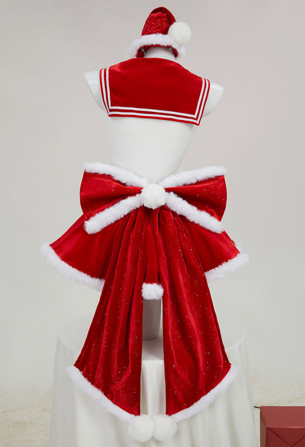 Sailor Mars Derivative Sexy Lingerie Suit Christmas Furry Bowknot Dress with Cape Hat