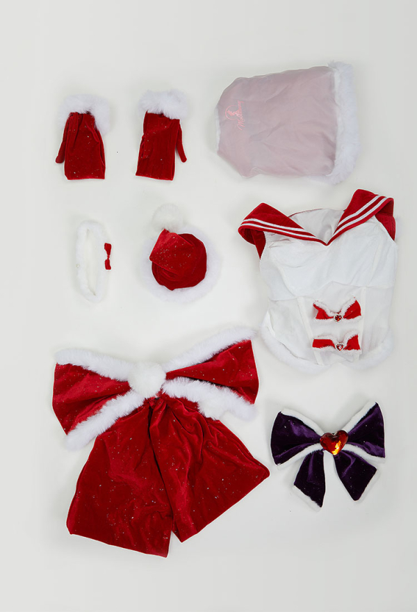 Sailor Mars Derivative Sexy Lingerie Suit Christmas Furry Bowknot Dress with Cape Hat