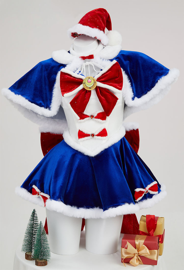 Usagi Tsukino Derivative Sexy Lingerie Costume Christmas Furry Bowknot Dress with Cape Hat