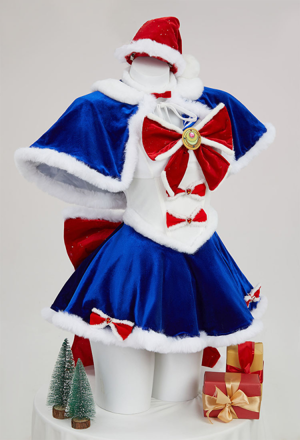 Usagi Tsukino Derivative Sexy Lingerie Costume Christmas Furry Bowknot Dress with Cape Hat