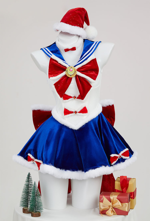 Usagi Tsukino Derivative Sexy Lingerie Costume Christmas Furry Bowknot Dress with Cape Hat