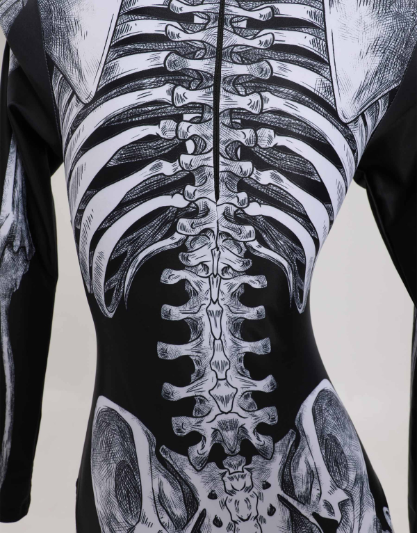 Halloween Gothic One-Piece Swimsuit Skeleton Print Swimwear Long Sleeve Skull Bathing Suit