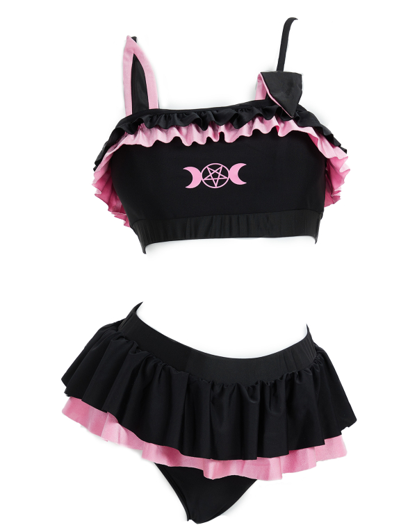 Goth Sailor Bunny Bikini Kawaii Two Piece Swimsuit Cute Bathing Suit Ruffle Style