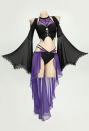Night Spinner Gothic Swimwear Dark Style Black Purple Halter Top and Bottoms with Bat Sleeve Cover-Up