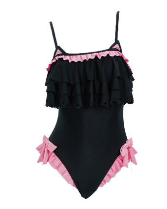 Goth Cat Swimsuit Ruffle Flounce One Piece Swimsuit Tummy Control Bathing Suit