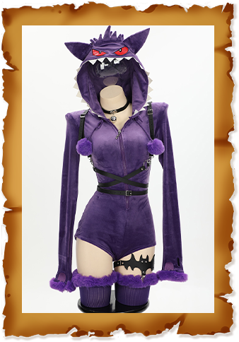 Purple Ghost Sexy Romper Bodysuit Plush Hooded and Stocking with Belt and Tail